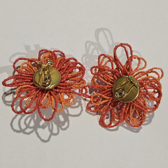 NEW Zara Floral Pink Orange Earrings 70s Bohemian Retro Feminine Beaded Y2K - Picture 4 of 6